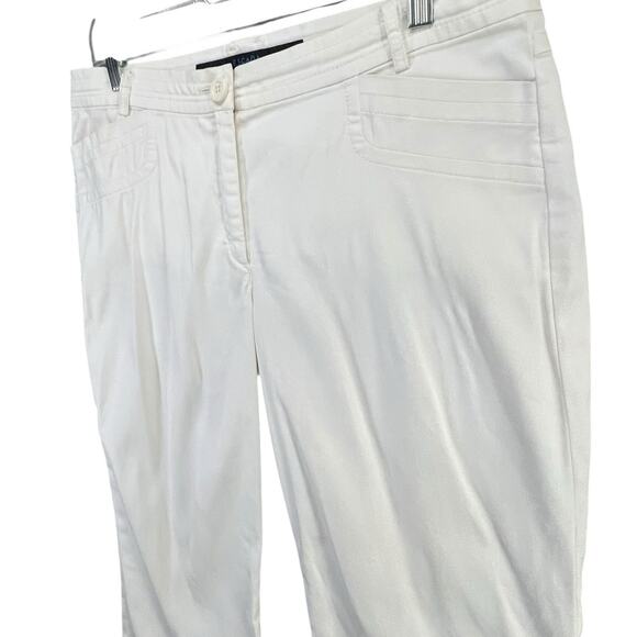 Escada Sport Trouser Pants L White Cotton Blend Straight Nautical Preppy Classic - Picture 2 of 14